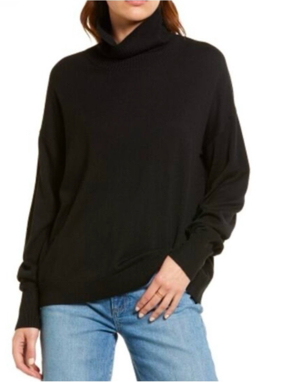 Treasure & Bond Black Cowl Neck Turtleneck Pullover